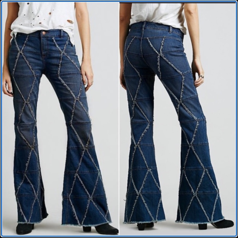 Free People Diamond Stitch Super Flare Jeans
